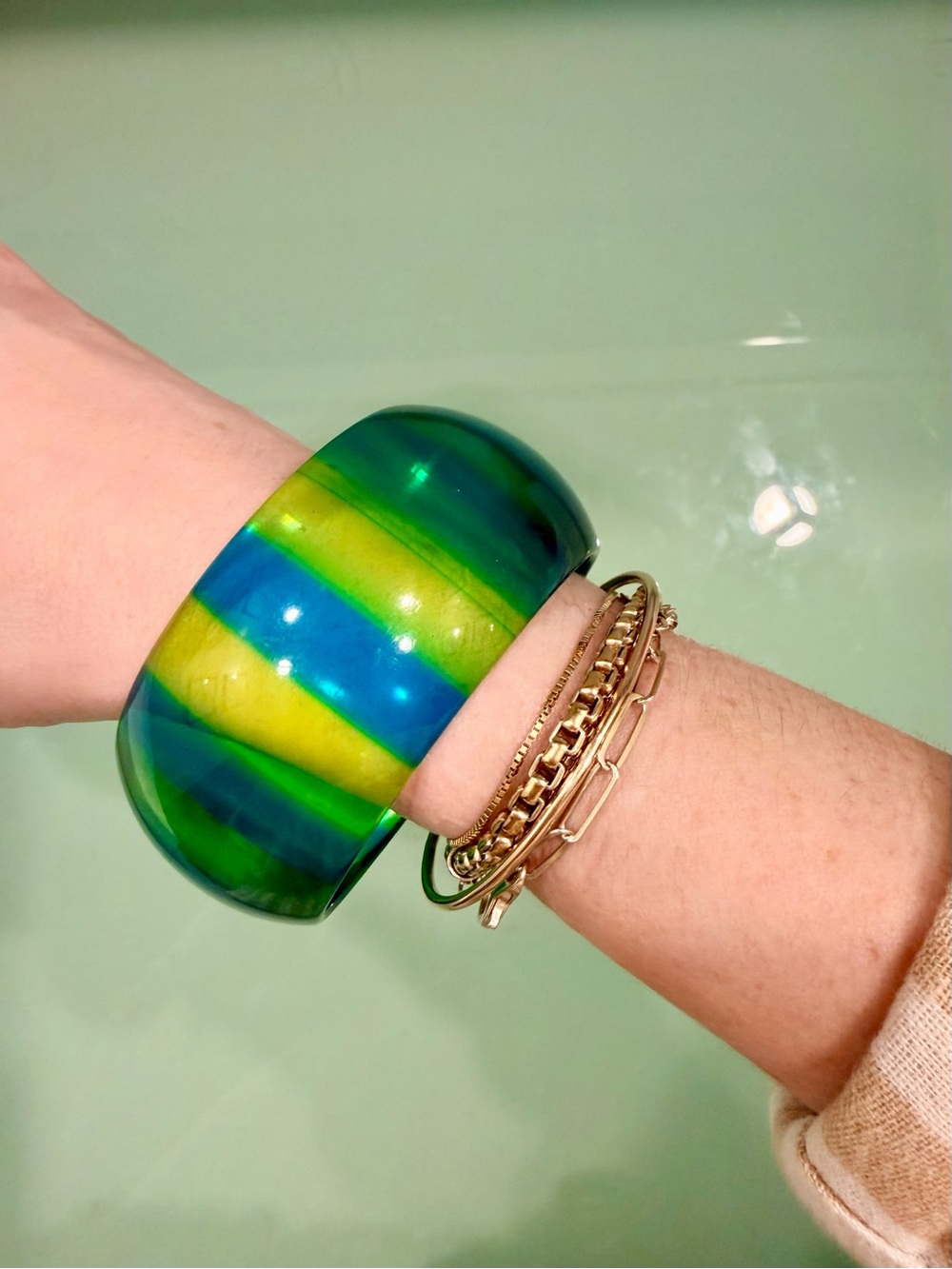 Green & Blue Striped Resin Bangle Bracelet